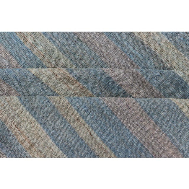 Large Afghanistan Kilim Modern With Stripes in Shade of Light Green For Sale - Image 11 of 12