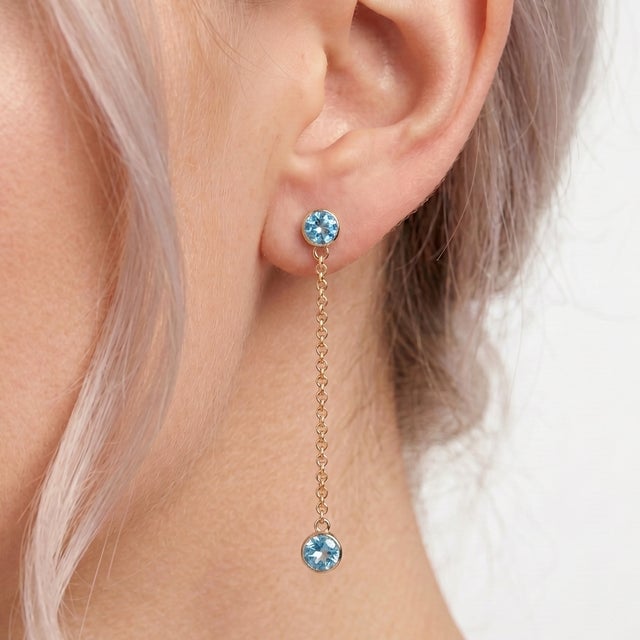 Swiss Blue Topaz Drop Dangle Chain Earrings in 925 Sterling Silver - A Pair For Sale - Image 4 of 5