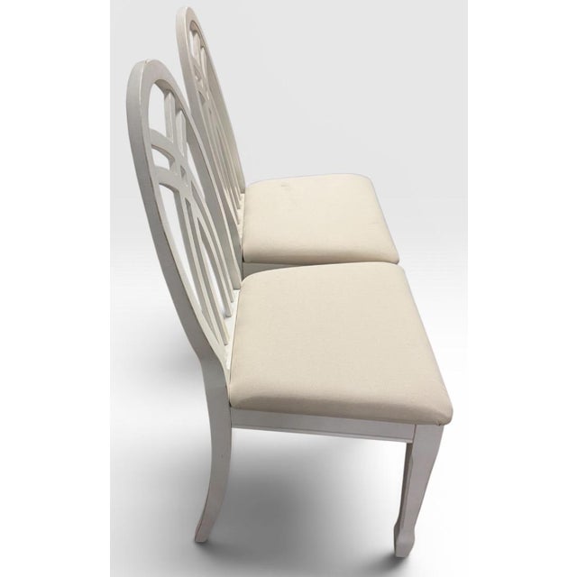 Wood Late 20th Century Universal Furniture White Dining Chairs Arched Open Work Geometric Rounded Back Set of Six For Sale - Image 7 of 18