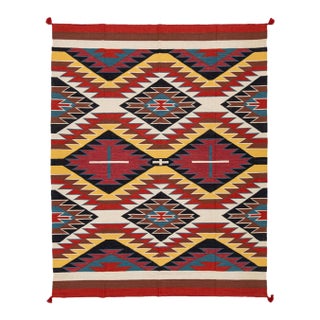Modern Multicolor Navajo Style Wool Area Rug With Geometric Eye Dazzler Motif For Sale