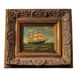 Early 20th Century Ship at Sea - Going Right | Framed Oil Painting, Signed For Sale