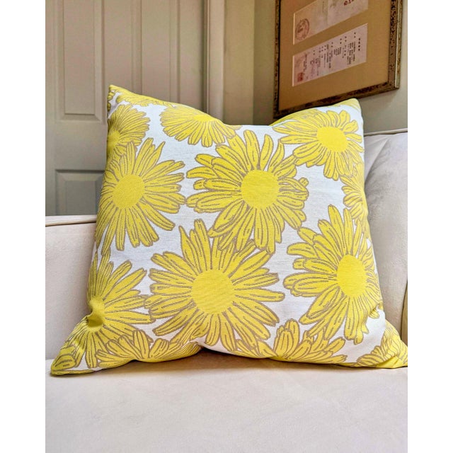 Textile Outdoors and Indoors Contemporary Bright Flower Yellow Square Pillows. By Arlene Angard, Set of 2 For Sale - Image 7 of 10