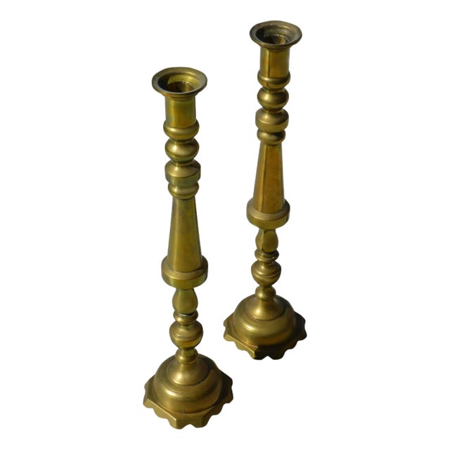Late 20th Century Brass Candle Holders- Set of 2 For Sale