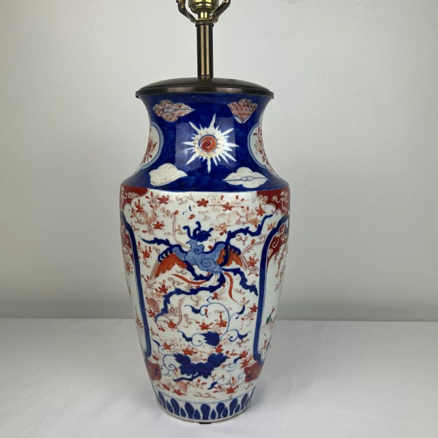 Beautiful, large handpainted, Imari vase that was turned into a lamp. Wired in the French style, the lamp can be converted...