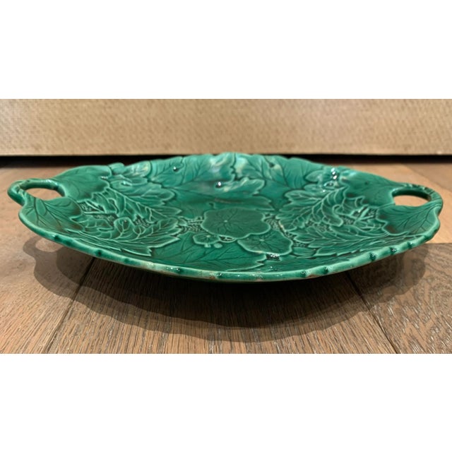 Vintage Italian green majolica serving dish. The dish is part of the "Leaf Collection" with markings as pictured.