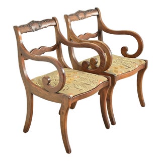 Kindel Furniture Style Regency Carved Solid Mahogany Armchairs, Pair For Sale