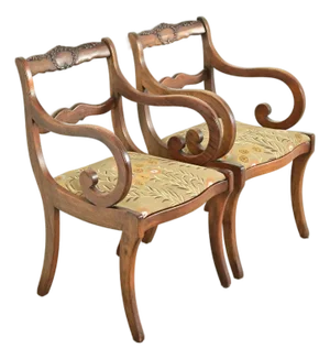 Kindel Furniture Style Regency Carved Solid Mahogany Armchairs, Pair
