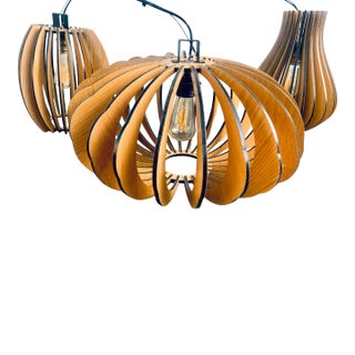 Wood Panel Pendant Lights- Set of 3 For Sale