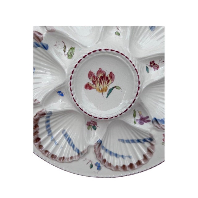 French 19th Century Majolica Oyster Flowers Plate Longchamp For Sale - Image 3 of 5