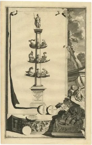 After Goeree, Rostral Column in Rome, Italy, 1704, Engraving