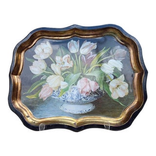 English Tole Tray by Keller Charles, French Tulips and Chinoiserie Cachepot by Galley For Sale