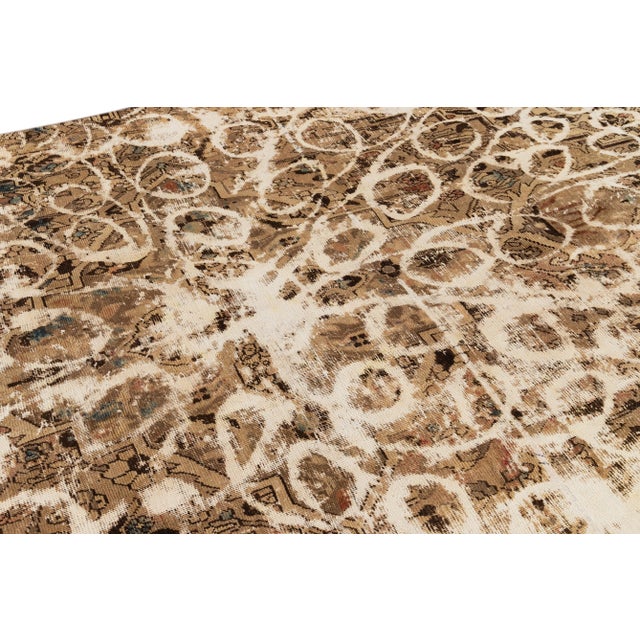 Abstract Vintage Distressed Handmade Abstract Tan Wool Rug 7'2" X 10'6" For Sale - Image 3 of 10