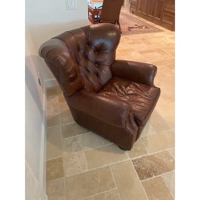 Restoration Hardware Churchill Tufted Leather Recliner Chairish