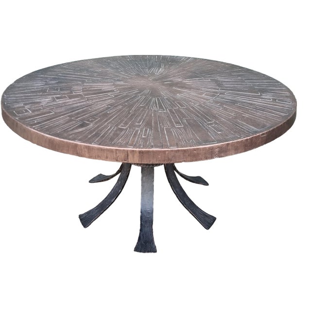 Brutalist Brutalist Wrought Iron Round Coffee Table with Bronzed Cast Top, Europe, 1970s For Sale - Image 3 of 8