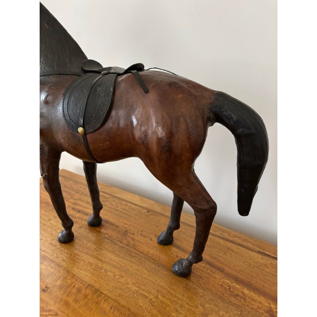 Mid 20th Century Mid 20th Century Vintage Pieced Leather Horse Figure Sculpture With Glass Eyes For Sale - Image 5 of 11