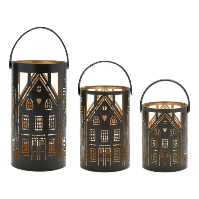 Punched Metal House Lantern (Set of 3) For Sale