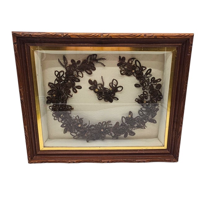 Victorian Handmade Mourning Wreath in Shadow Box Frame 23" For Sale - Image 4 of 8