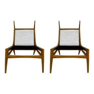 Modern Diablo Teak Lounge Chairs Pair