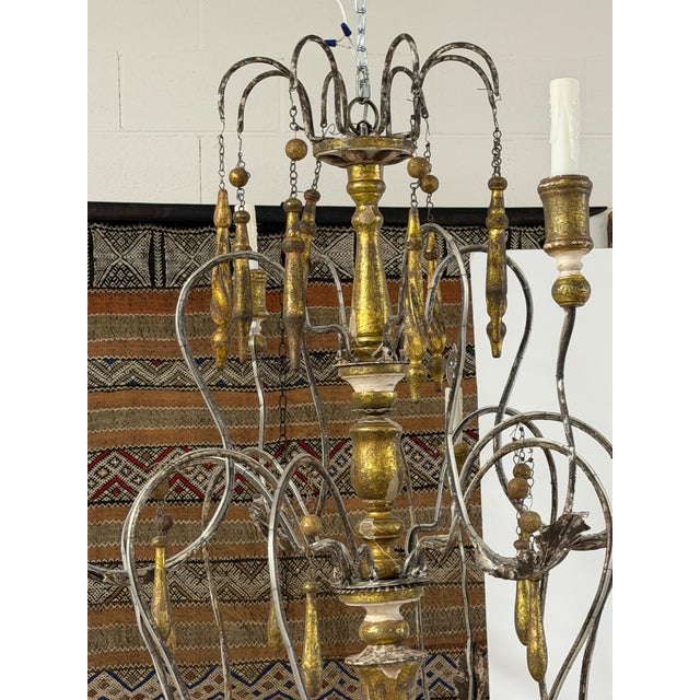 Monumental Swedish Gustavian 12-Light Iron & Parcel GiltWood Chandelier, Rewired For Sale - Image 12 of 12