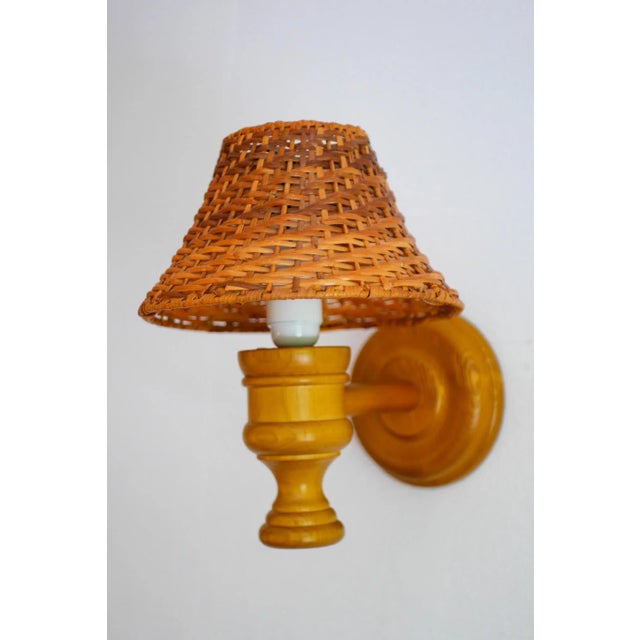 Swedish Wooden Sconce and Rattan Shade, a Vintage Wall Lamp by Ikea Sweden For Sale - Image 5 of 13