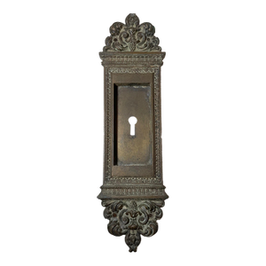 Large Antique Ornate 1800s Gilt Bronze Key Escutcheon Door Hardware Plaque Mount