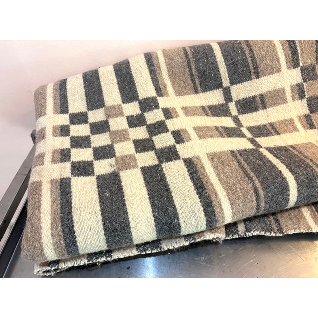 Brown/Tan Plaid Wool Blanket/Throw For Sale - Image 4 of 4
