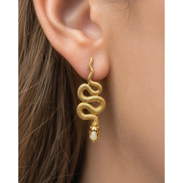 Massive Snake Earrings With Opals in Opened Mouth, Pair For Sale - Image 6 of 10