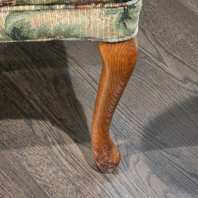 Vintage Woven English Botanical Curved Wingback Chair For Sale - Image 9 of 12