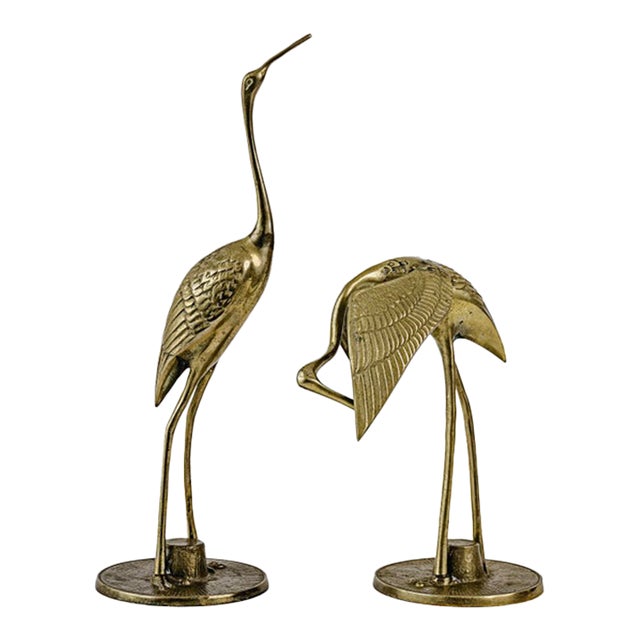 Mid-Century Modern Leonard Brass Crane Figurines (12") For Sale