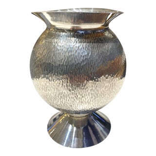 Vintage Italian Silver Plate Hand Hammered Vase For Sale
