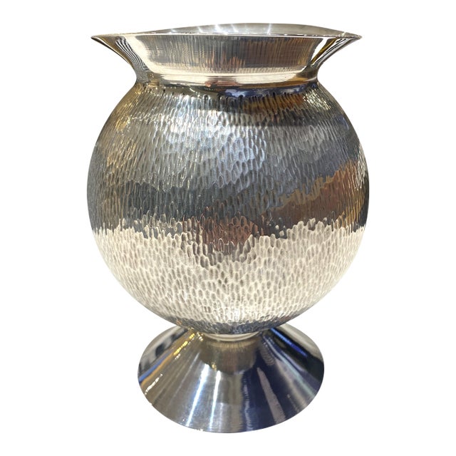Vintage Italian Silver Plate Hand Hammered Vase For Sale