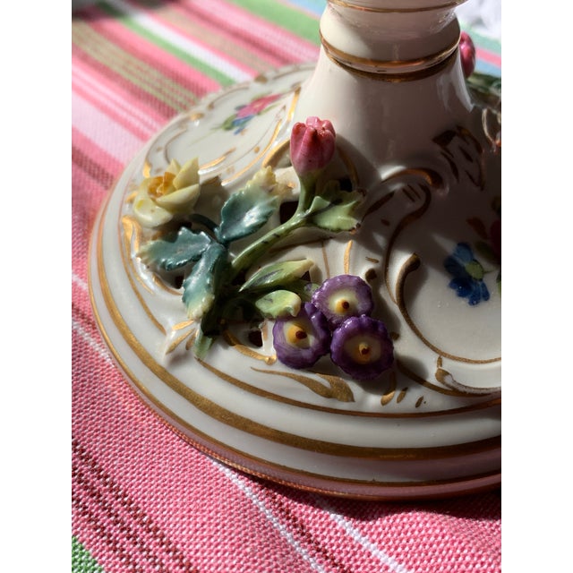 Ceramic Antique Dresden Porcelain Floral Candlestick Holders a Pair For Sale - Image 7 of 12