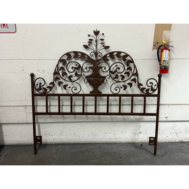 Bronze Queen Size Wrought Iron Botanical Scrollwork Headboard For Sale - Image 8 of 12
