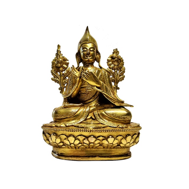 Gilded Seated Buddha on Stylized Lotus Base For Sale