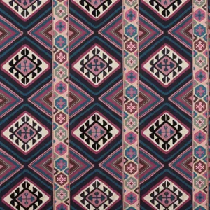 Morris & Co Dorothys Kilim Fabric in Barbed Berry/Indigo