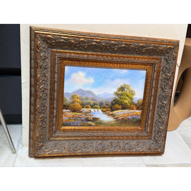 Gold David W. Mayer Hill Country of Texas Original Oil on Canvas Landscape, Signed For Sale - Image 8 of 12