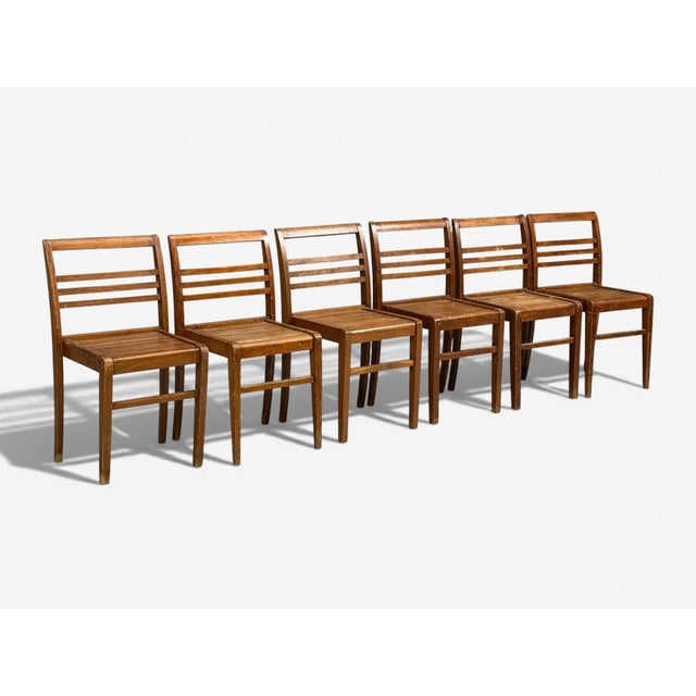 Mid-Century Modern Rene Gabriel, Reconstruction Era Dining Chairs, Beech Wood, France, 1940s For Sale - Image 3 of 13