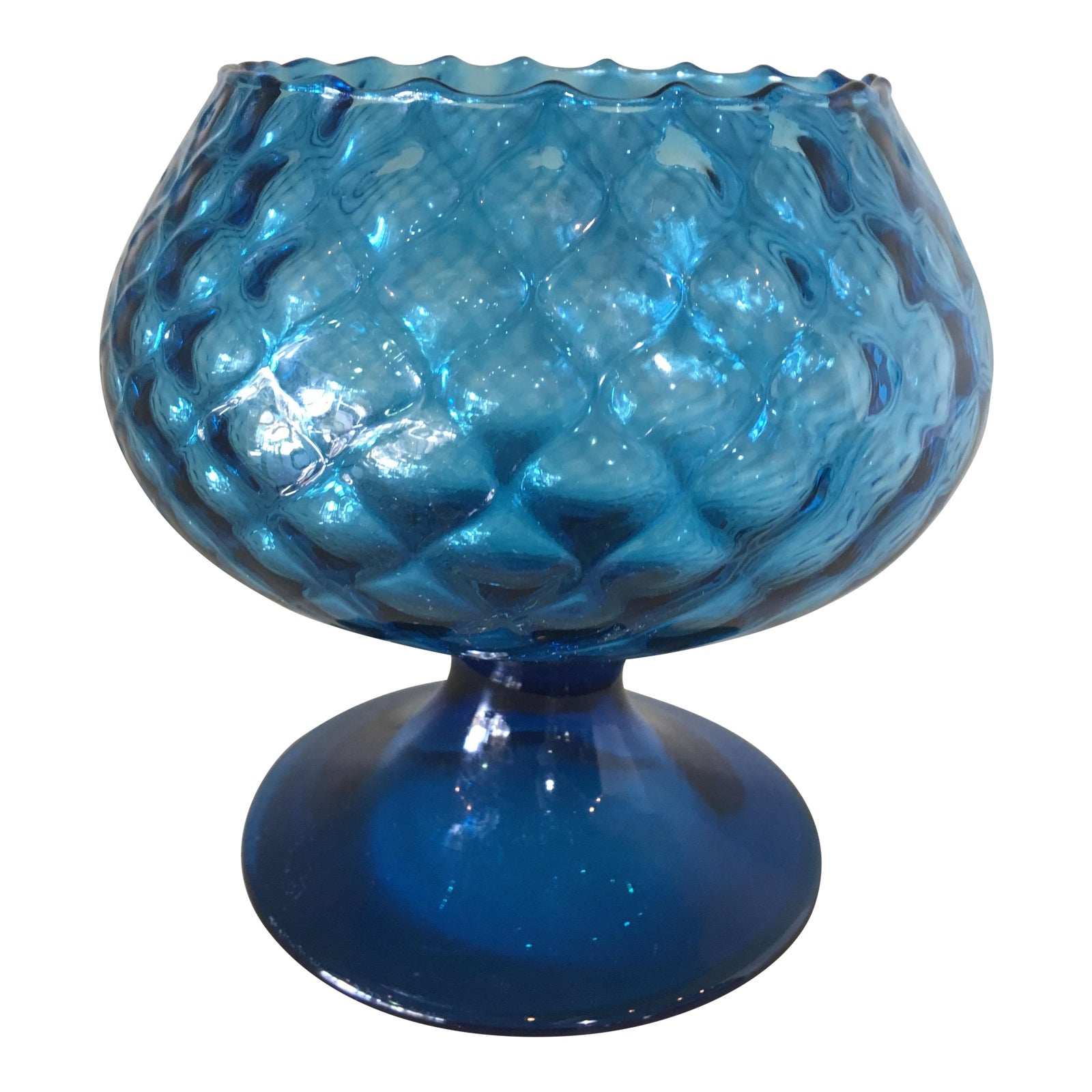 Faceted Blue Glass Pedestal Bowl Chairish