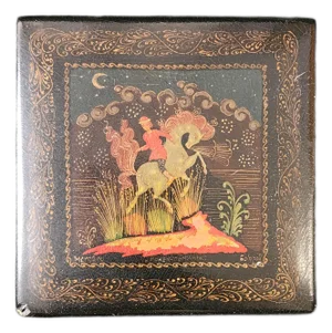 Vintage Hand Painted Lacquerware Palekh Miniature Table Box With Receipt From Prior Sale in 1990s
