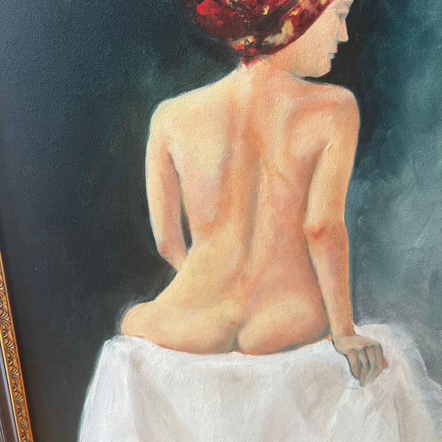 20 Th European School Century Oil on Canvas Figurative Portrait Signed Framed Lady in Red Turban Made in 1980 For Sale - Image 10 of 12
