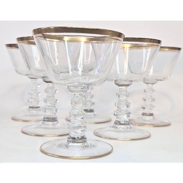 Gold Rimmed Crystal Champagne Coupes- Set of Six For Sale - Image 10 of 13