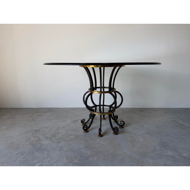Vintage Hand-Forged Wrought Iron and Brass Dining Table Base With Beveled Glass Top – Indoor / Outdoor For Sale - Image 9 of 12