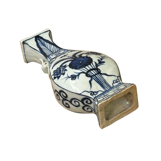 Ceramic Small Distressed Finish Pear Shape Blue White Graphic Porcelain Vase For Sale - Image 7 of 7
