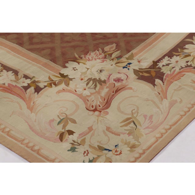 Traditional Antique French Aubusson Square Rug With Floral Medallion - Rug & Kilim For Sale - Image 3 of 9