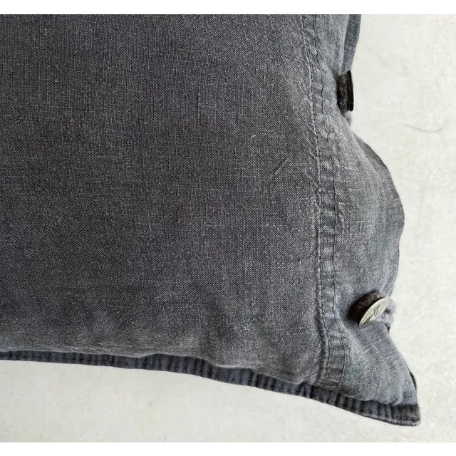Textile French Linen Lumbar Pillow in Stone Washed Noir Cover For Sale - Image 7 of 10