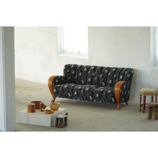 Danish Art Deco 3-Seater Sofa in Elm with Floral Upholstery, 1940s For Sale - Image 16 of 18