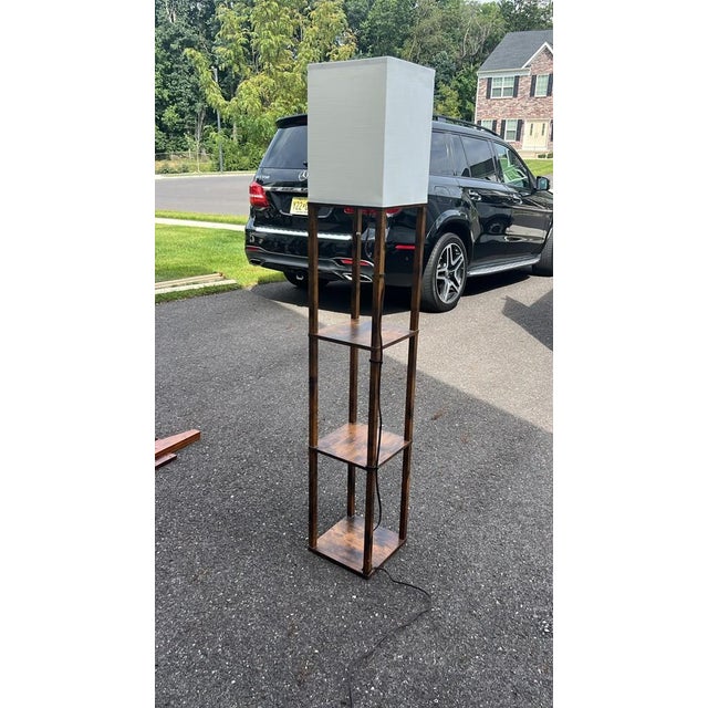 Modern Modern Dark Wood 3-Tier Shelf Floor Lamp For Sale - Image 3 of 5