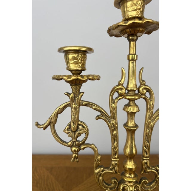 Vintage French Brass Ornate Candleholders, Set of 2 For Sale - Image 6 of 13