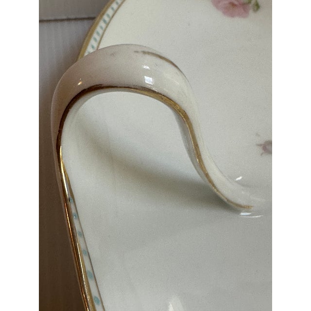 Ceramic Antique Sign Pt Bavaria Germany Tirschenreuth Floral Hand Painted Serving Dish With Handle For Sale - Image 7 of 14