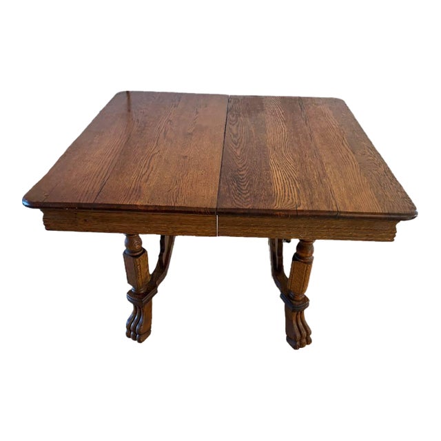 Antique Tiger Oak Square Dining Table With Claw Feet For Sale